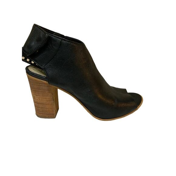 Steve Madden Sandal Women Size 5.5 Nonstop Black Leather Wrap Snap Open Peep Toe - Picture 5 of 12